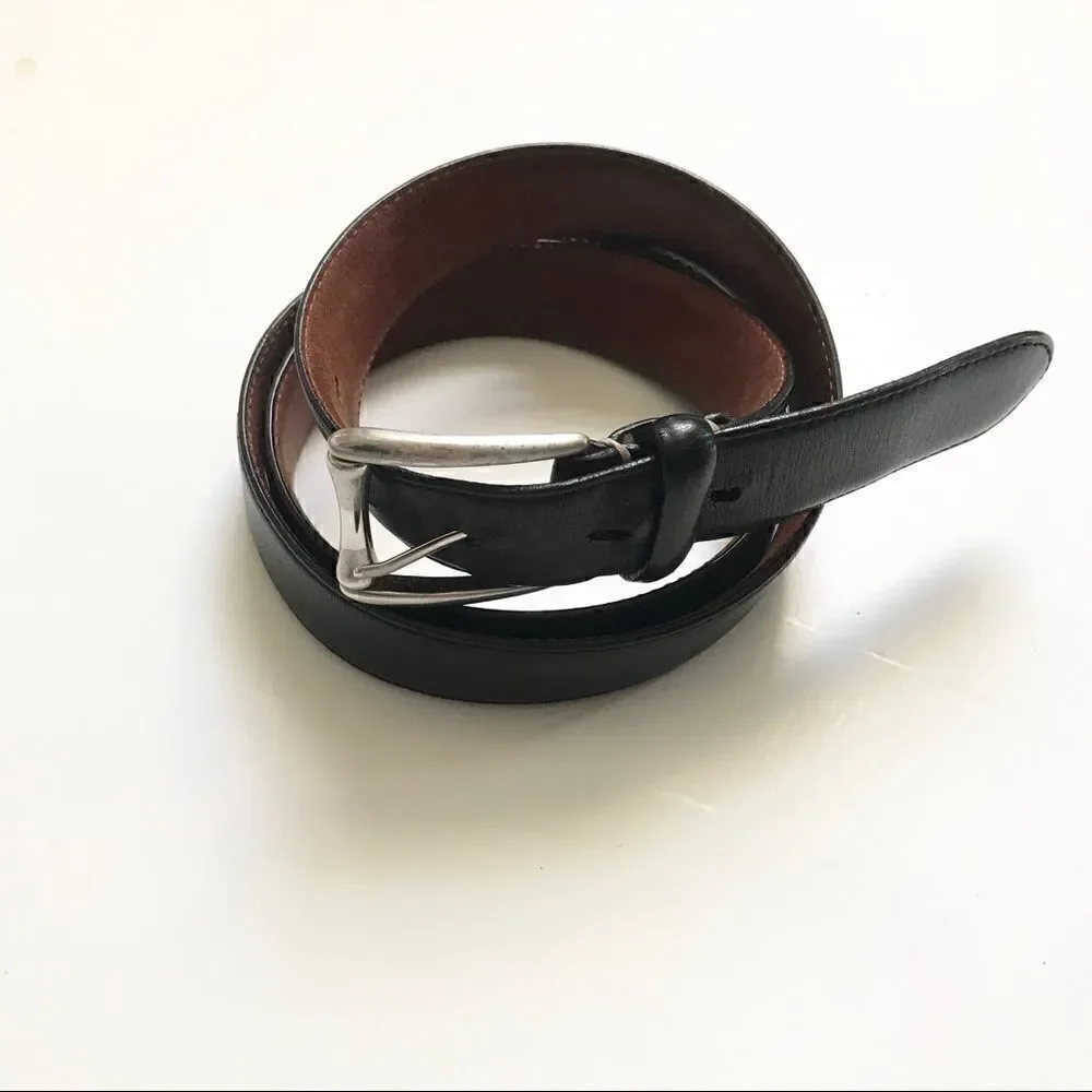 ** Cole Haan ** black leather belt silver buckle